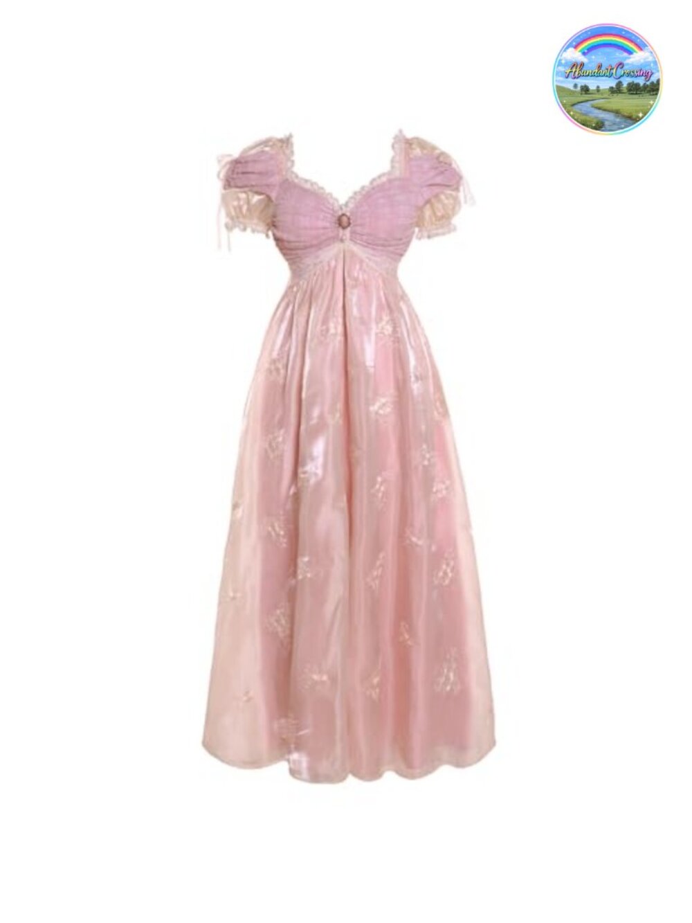Regency Victorian Rococo Costume Dress Satin Lace Embroidery Puff Sleeve